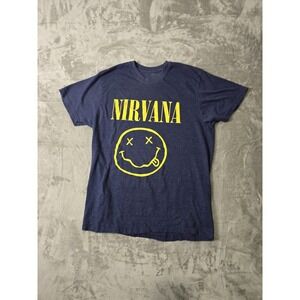 Nirvana Smiley Logo Grunge Rock Band Men's Graphic T-Shirt XL Blue